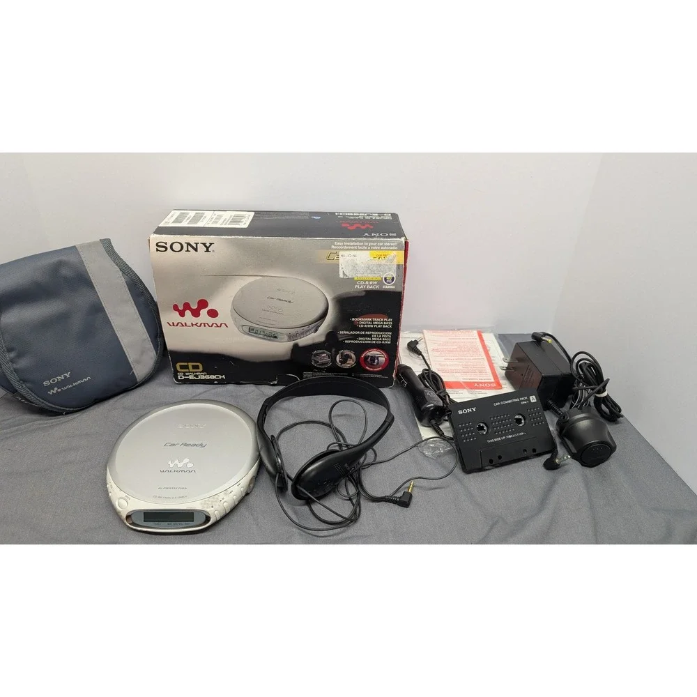 Sony CD Walkman D-EJ368CK Silver Portable Player Bundle G-Protection Car Ready